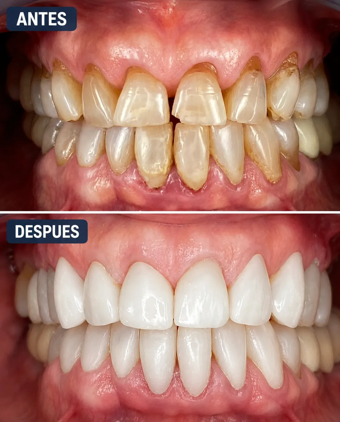 Antes y después de un tratamiento de carillas de porcelana